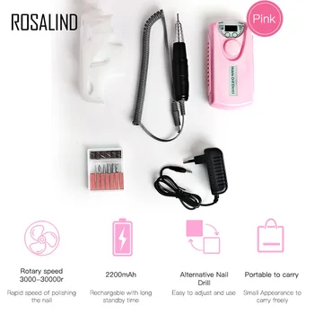 

ROSALIND Electric Portable Nail Drill Charging Machine Manicure Grinding Rechargeable Nail Art Tools Kit 6 bits Drill Nail Drill