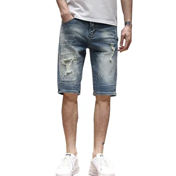

MORUANCLE Fashion Men's Destroyed Short Jeans With Holes 2020 Summer Ripped Denim Shorts Straight Fit Plus Size 28-40