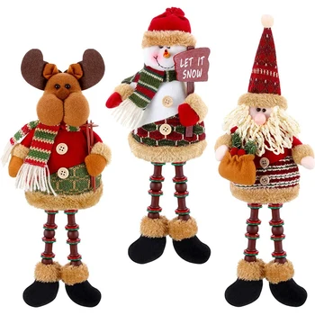 

3 Pcs Santa Claus/Snowman/Reindeer Christmas Ornament, Christmas Long Legs Plush Figurines for Table Fireplace