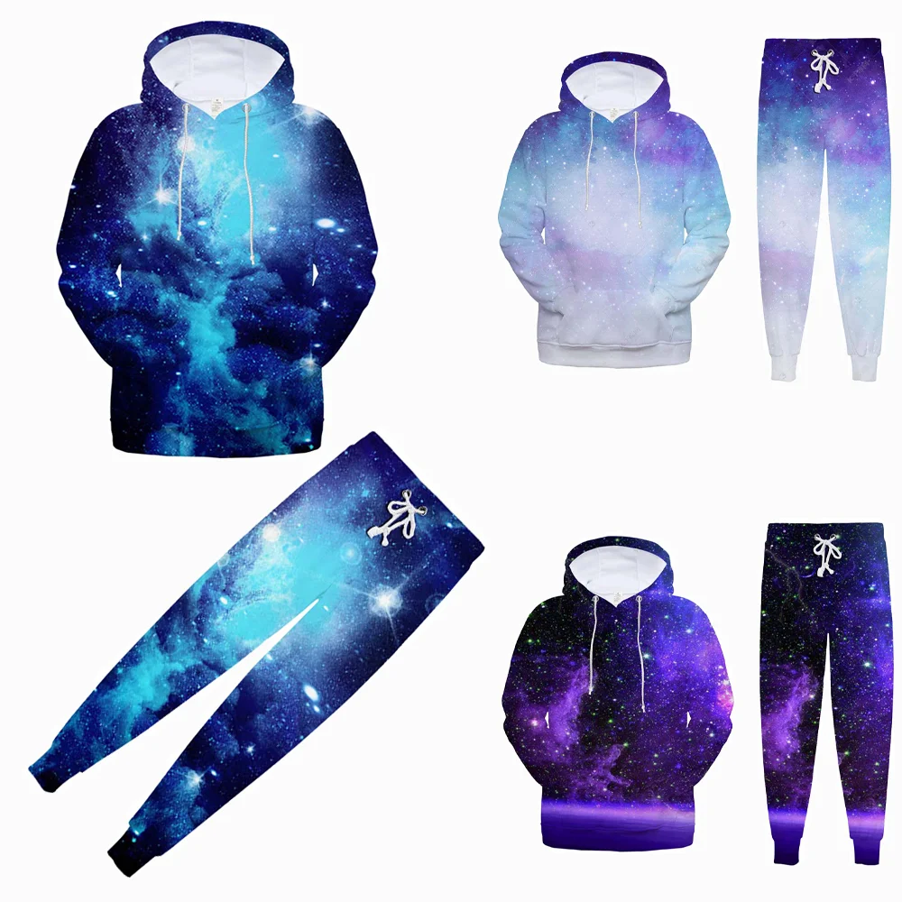 Sky 3D Hoodies Sweatpants Two Piece Suit Pullovers Colorful Casual Sweatshirts Pants Set Sportswear Tracksuit 2021 Outfits