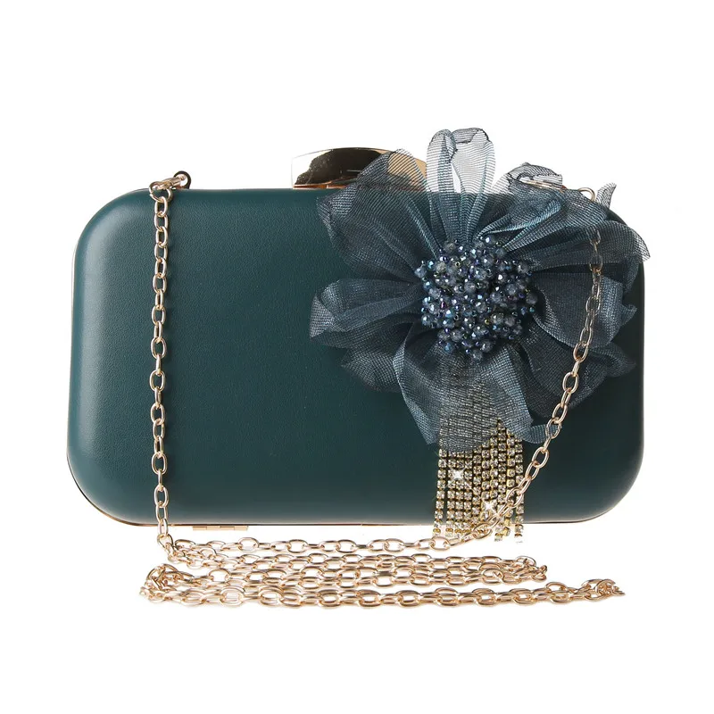2023 Flowers Evening Bags Leather Banquet Clutch Purse With Chain Diamond Tassel Purse Dinner Wallets Drop Shipping