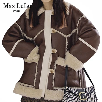 

Max LuLu Korean New Women Fur Pu Biker Coats Ladies Vintage Warm Loose Faux Leather Jackets Female Oversized Motorcycle Clothing