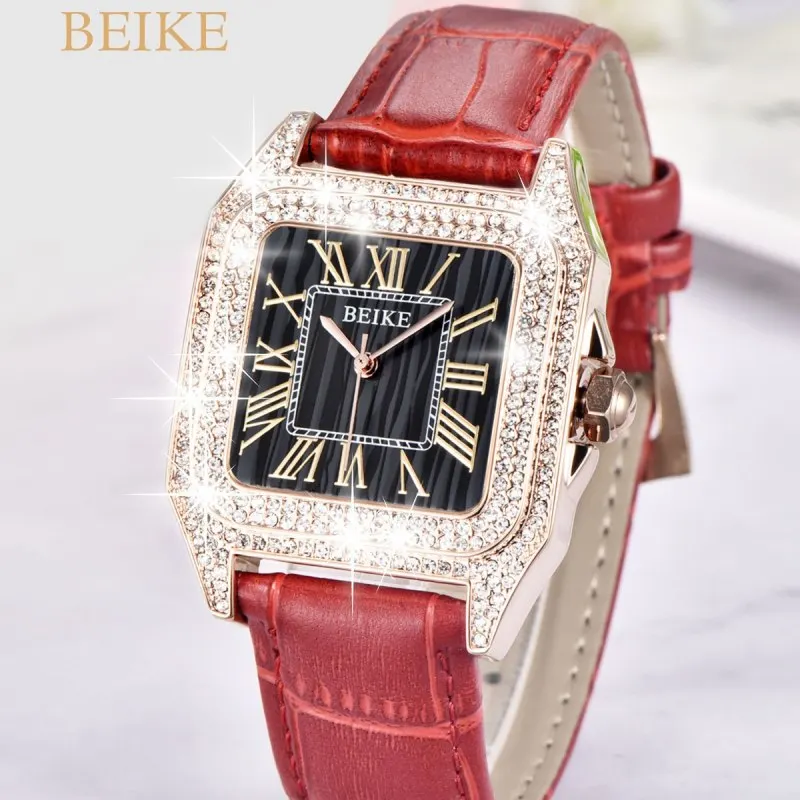 Роскошные Брендовые женские часы Iced out из розового золота кварцевые наручные с