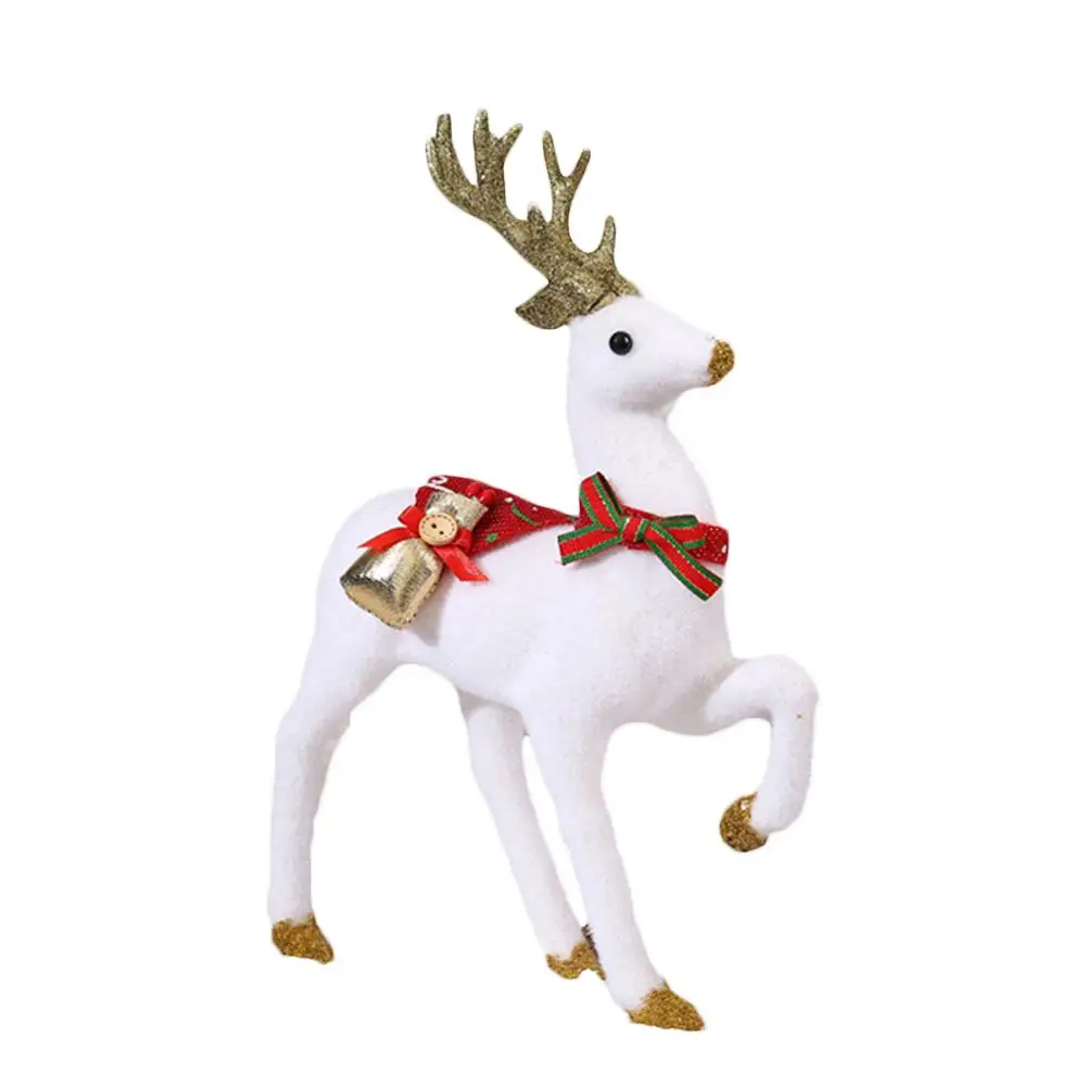 

Christmas Decoration Cute Realistic Bowknot Bell Elk Model Figurines Miniatures Figurine Doll Toys For Kids Xmas Home Decor