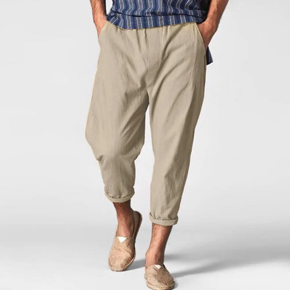 Брюки шаровары мужские летние из чистого хлопка и льна 2019| |
