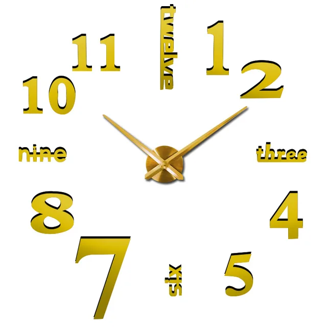 47 Inch 3D Large Wall Clock Mirror Wall Stickers Creative DIY Wall Clocks Modern Design Mute Quartz Needle Watch Reloj De Pared Gold 1