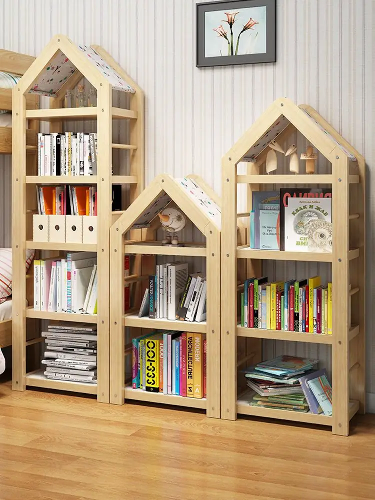 Детская напольная книжная полка из цельного дерева простая современная