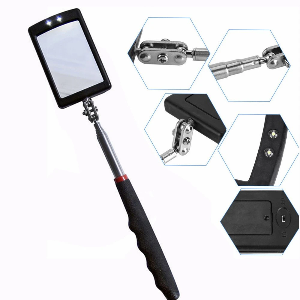 1 PC Telescoping Rectangular Inspection Mirror 360 Rotating lamp Inspection Mirror Mechanics Mirror for Extra Viewing