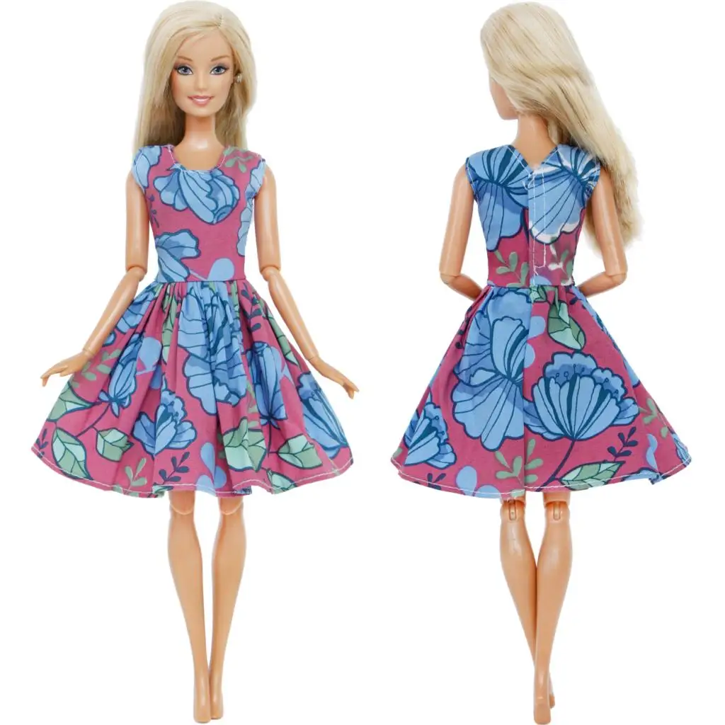 BJDBUS Fashion Doll Dress Blue Flower Pattern Skirt Top Mini Gown Casual Outfit Clothes for Barbie Accessories Kids Toy | Игрушки и