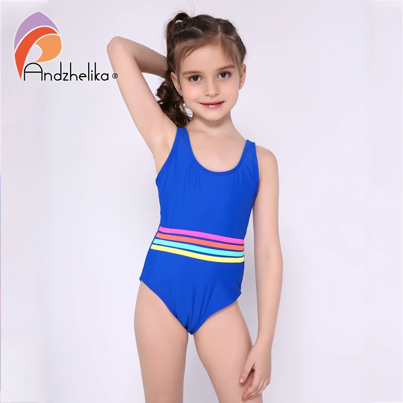 Andzhelika Girls One Piece Swimsuit Solid Sports Bodysuit Beachwear Swimwear Bathing Suit image 4