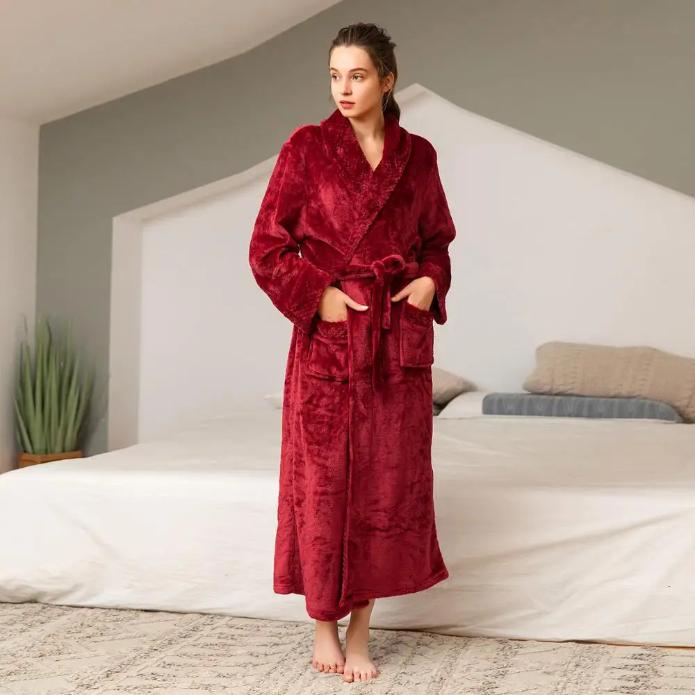 Women and Men's  Extra Thick Flannel Bathrobe Nightgown Long Robe Pajamas Sleepwear Nightwear