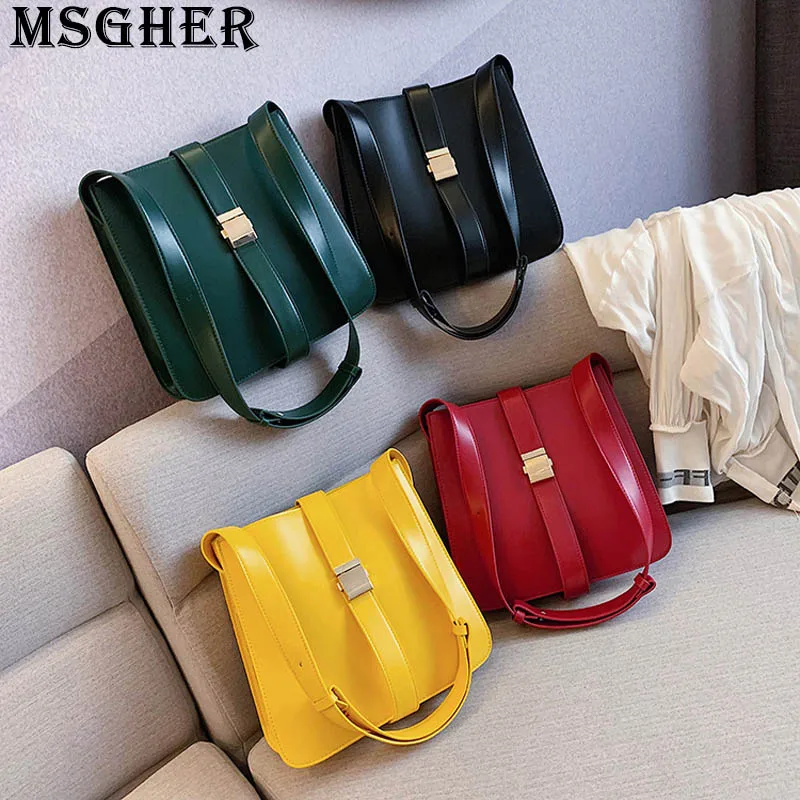 

MSGHER Solid Bucket Female Shoulder Bag Concise Style Summer Fresh Large Capacity Practical Wild Shoulderband Women Bag WB2923