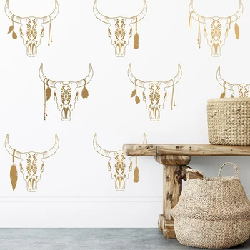 

Steer Head Wall Decal Skull Cattle Head Bohemian Rustic Vinyl Sticker Bull Head American Indian Faux Taxidermy Decoration 2150