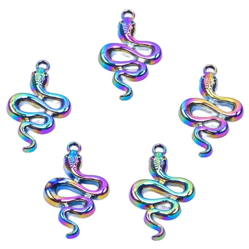 

10PCS Alloy Snake Charms Pendant Accessory Rainbow Color For Jewelry Making Necklace Earring Metal Bulk Wholesale