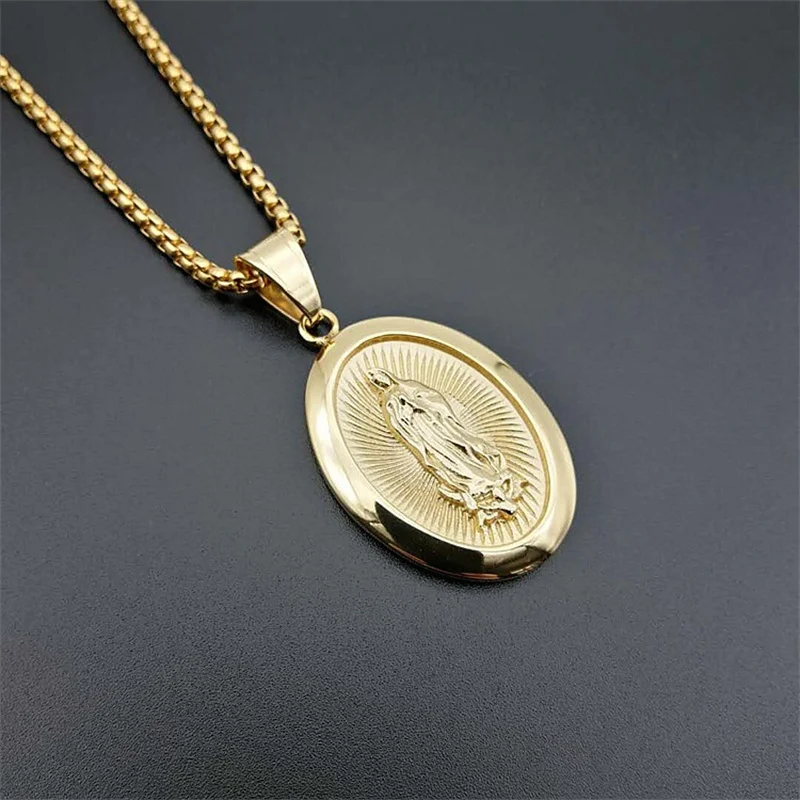

2021 Trend Virgin Mary Stainless Steel Pendant Necklace for Women Men Unisex Gold Color Polish Christian Jewelry Dropshipping