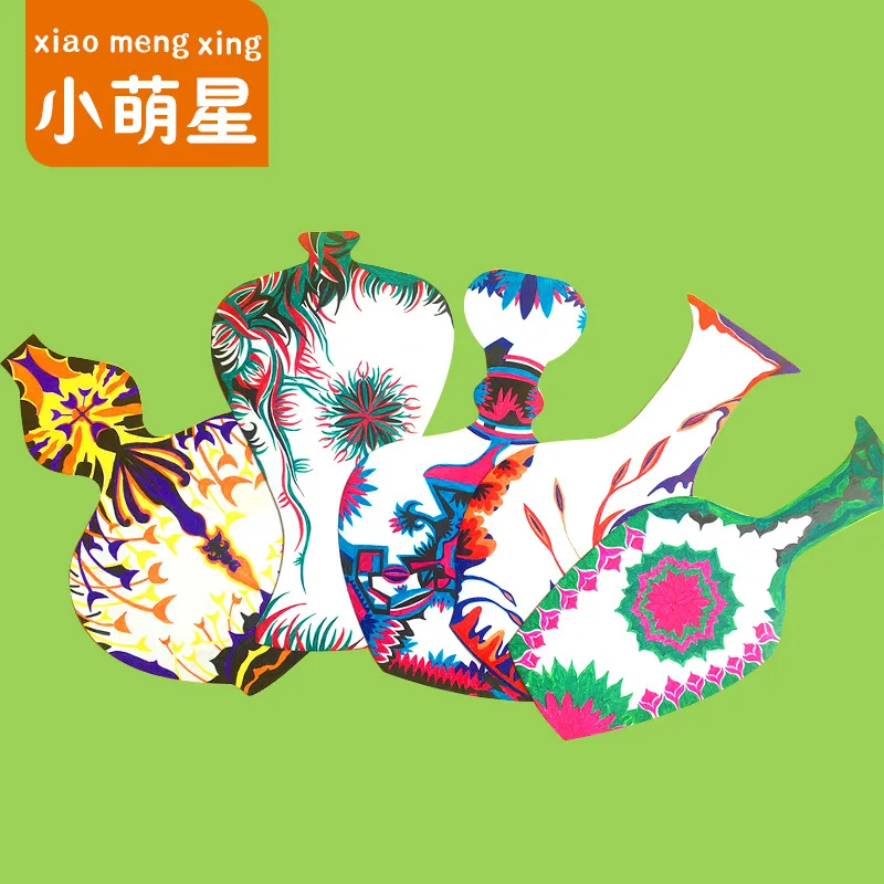 

Kindergarten Coloring for Making Mold Paintings Hand-Painted White Background Handmade Cardboard Vase Creative DIY Fine Art Mate