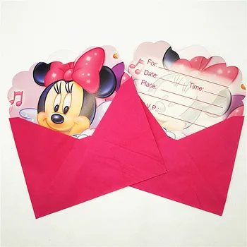 

6pcs/lot Cartoon Minnie Mouse Supplies Party Invitation Card Children's Birthday Decorations Kids Festival Supplies