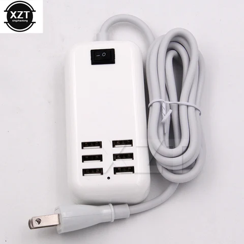 Hub 6 Port USB Charger Power Adapter Splitter Desktop EU US Plug Slots USB Outlet Socket Charging for Huawei With Switch