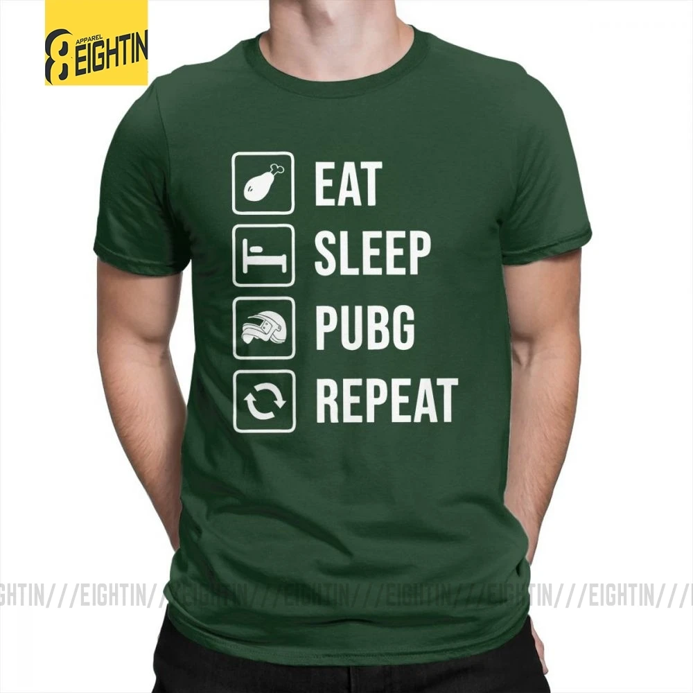 Forest Green Футболка с надписью «Eat Sleep PUBG Repeat», победитель, Куриный Ужин, короткий рукав, высокое качество, хлопок, футболка, одежда, мужские топы размера плюс - Цвет: Forest Green