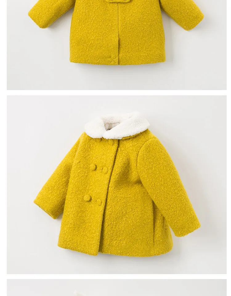 DB11632 dave bella/зимнее милое однотонное пальто с мехом на пуговицах для маленьких девочек; топы для детей; модная верхняя одежда для малышей
