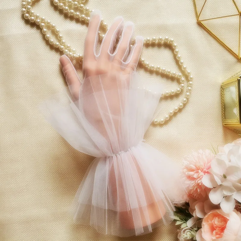 

Black White Wedding Bridal Gloves Gant Dentelle Gloves Women Guantes Mujer Party Prom Ladies Fingered Tulle Gloves Accessories