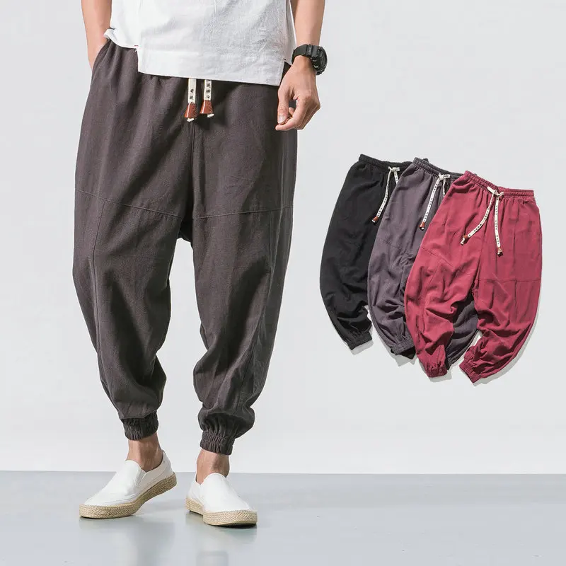 New Men‘s Jogging Pants Streetwear Loose Casual Cotton Linen Trouser Man Harem Pants Harajuku Oversized Men Sweatpants 5XL 5