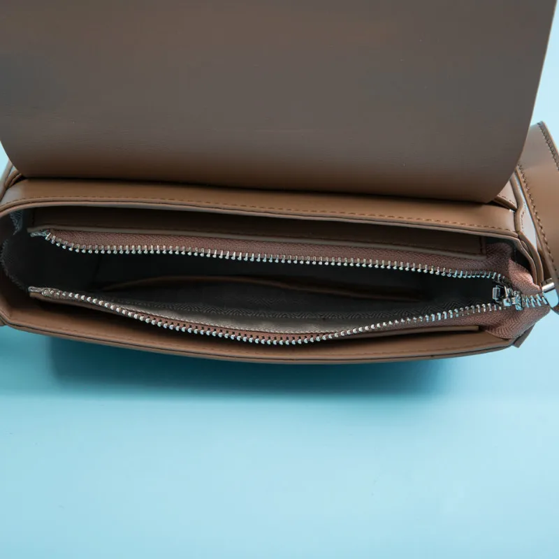 Coated Cowhide Leather Solid Color Saddle Bag  Fashion Retro Small Square Bag Single Shoulder Messenger Bag  Lady Handbag 6