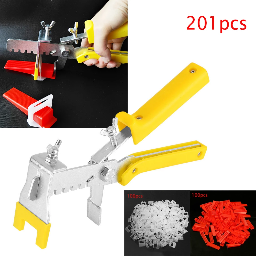 

201pc Plastic Ceramic Clip Tile Leveling System set 1 Push Clamp +100 1.5mm Base +100 Red Insert Flooring Tools Wedges Clips