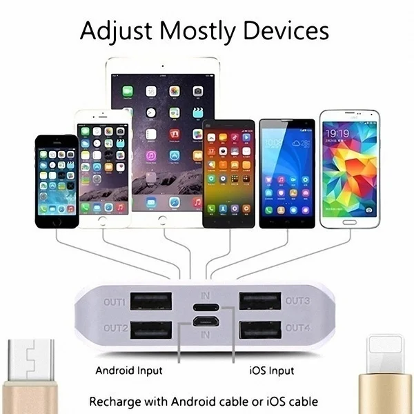 Горячая Распродажа внешний аккумулятор 30000 мАч 4 порта USB на выходе Двойной вход