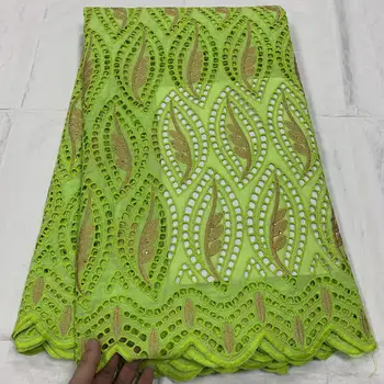 

(5yards/pc) high quality 100% cotton African voile lace fabric in lemon green with elegant embroidery for party dress CLL095