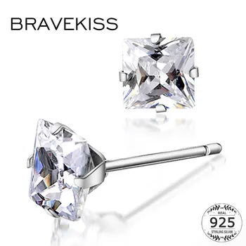 

BRAVEKISS Charm Square CZ 925 Sterling Silver Earrings for Women 2020 Jewelry Stud Earring Stone With Stone Accessories BLE0703