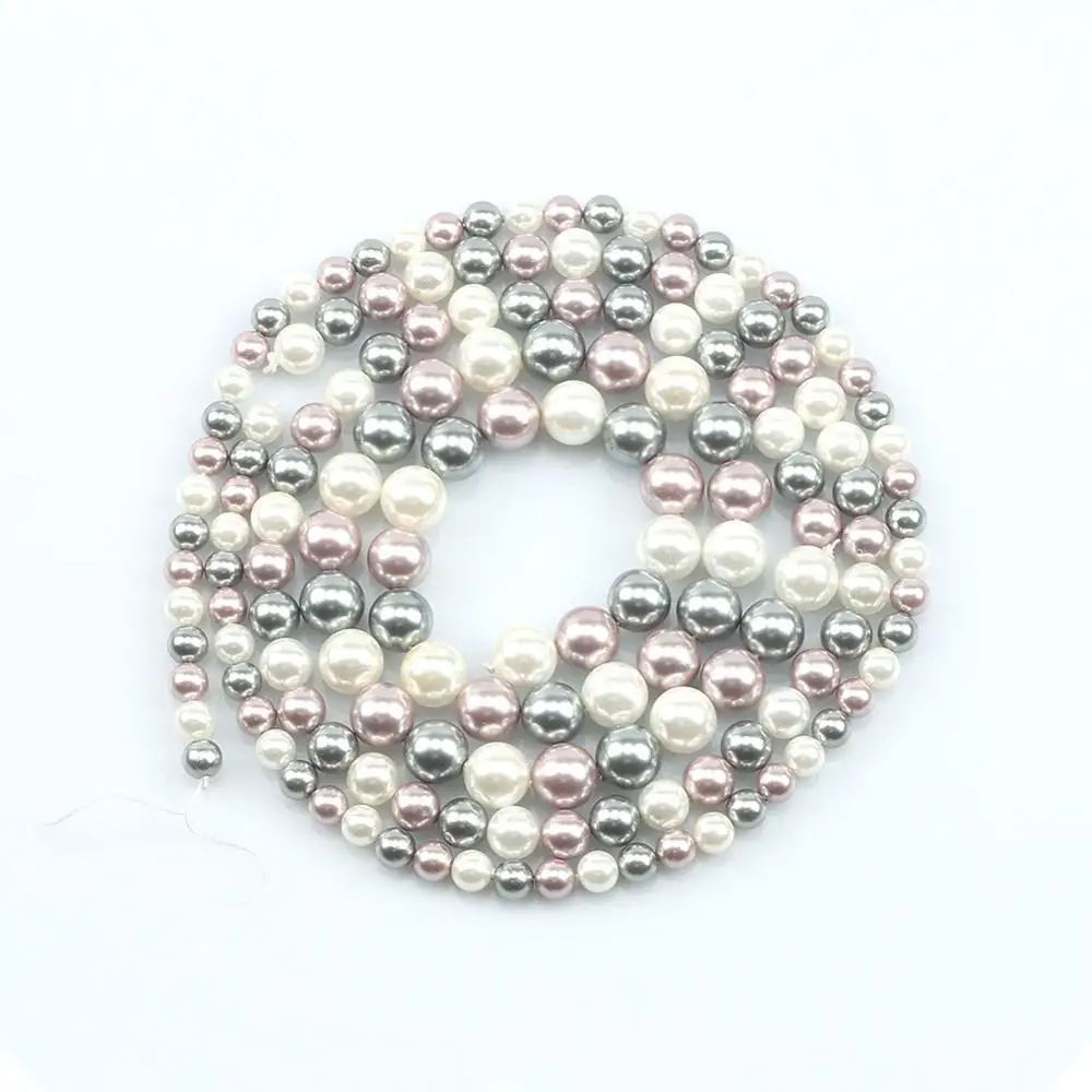 3 Colors Shell Pearl Beads Smooth White Gray Purple Round Loose Spacer Beads For Jewelry Making 6/8/10/12mm Diy Woman Bracelet