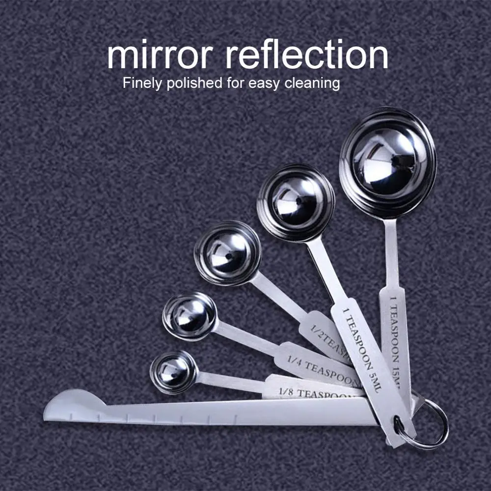 6 pcs/set Measuring Spoons Stainless Steel Seasoning Coffee Tea Measuring Spoons With Scale Bakery Tool Kitchen Supplies
