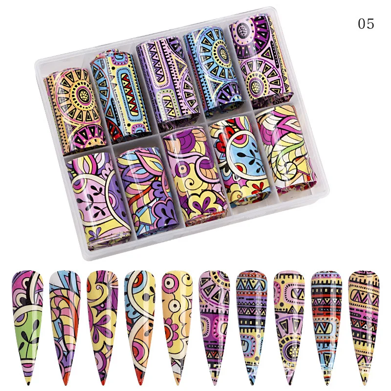 DIY лазерные фольги для ногтей градиентные Звездные бумажные Цветочные кружевные наклейки для маникюра клеящиеся Обертывания для ногтей - Цвет: 05