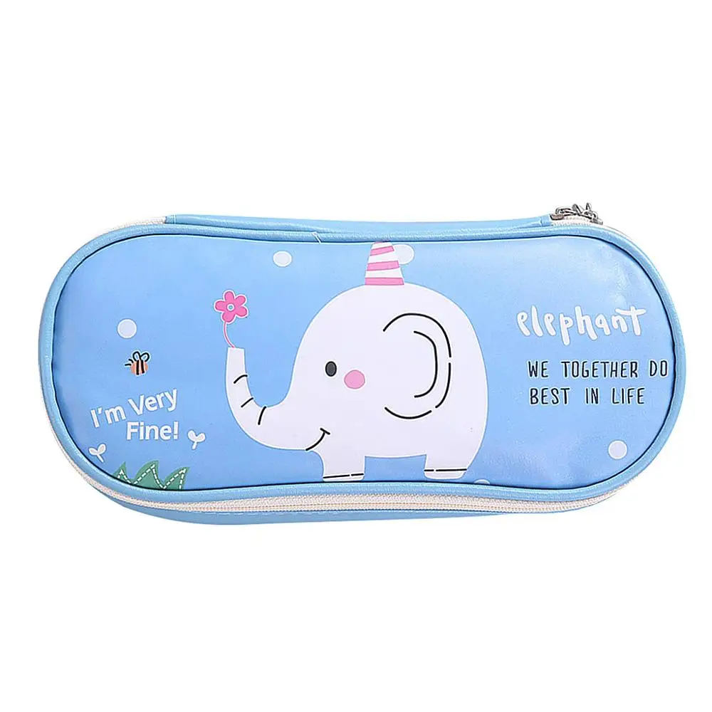Blue С милым рисунком кота студент кожаный пенал для карандаша, ручки коробка макияж мешок держатель для туалетной щетки мешок школы мальчик и девочка многофункциональная сумка для канцелярских принадлежностей - Цвет: Blue