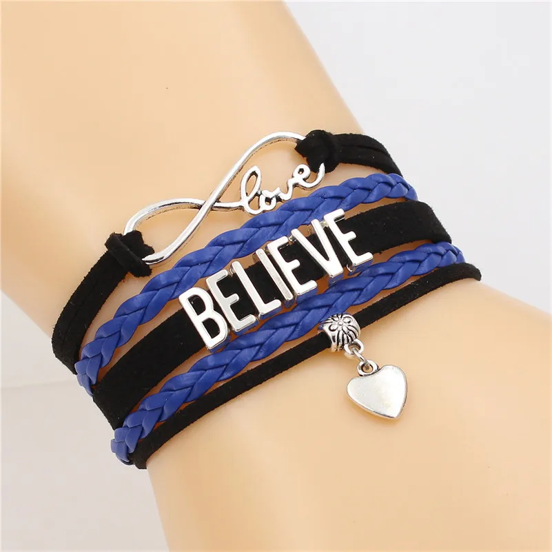 Believe Infinity&ampLove charm Mens Leather bangles for men Braided MultiLayer Wrap Bracelet man pulseras para hombre friend gift |