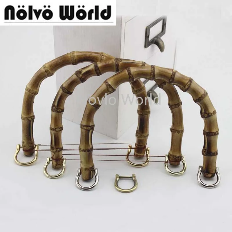 2-10-20 piecesBig size 13X10cm interior Natural Bamboo Handle In 2cm metal buckles for knitted bag Lady bag real bamboo handle