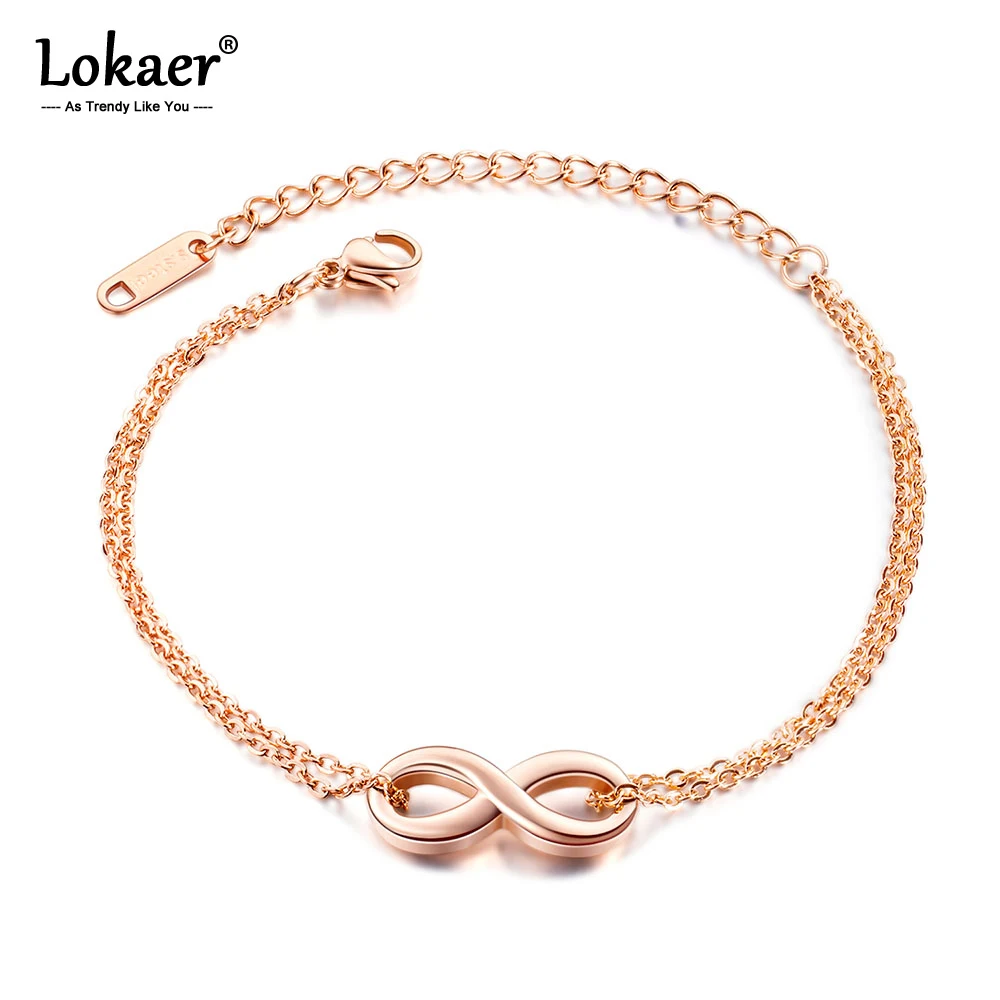 Lokaer, титановые, нержавеющая сталь, бесконечность, 8 слов, браслеты с подвесками для женщин, розовое золото, Богемия, Пляжная цепь и звено, браслет OGS1033