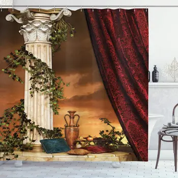 

Ambeson Gothic Greek Wind Vine Fruit And Red Curtains Sunset Waterproof Polyester Durable Shower Curtain For Shower Bathroom