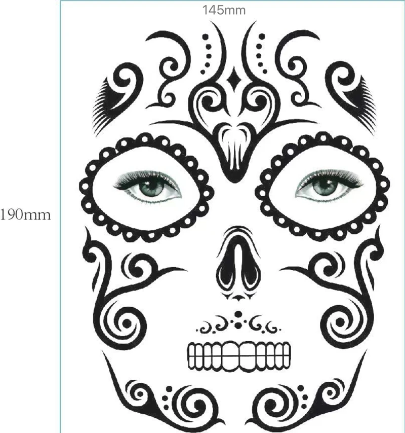 Mexica Day of the Dead Sugar Skull Face временная татуировка Хэллоуин Макияж наклейки для Хэллоуина Маскарад Вечерние - Цвет: 145x190mm 13