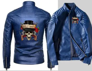 

New locomotive black fashion Guns N Roses leather jacket men's zipper motorcycle car zipper cardigan leather jacket