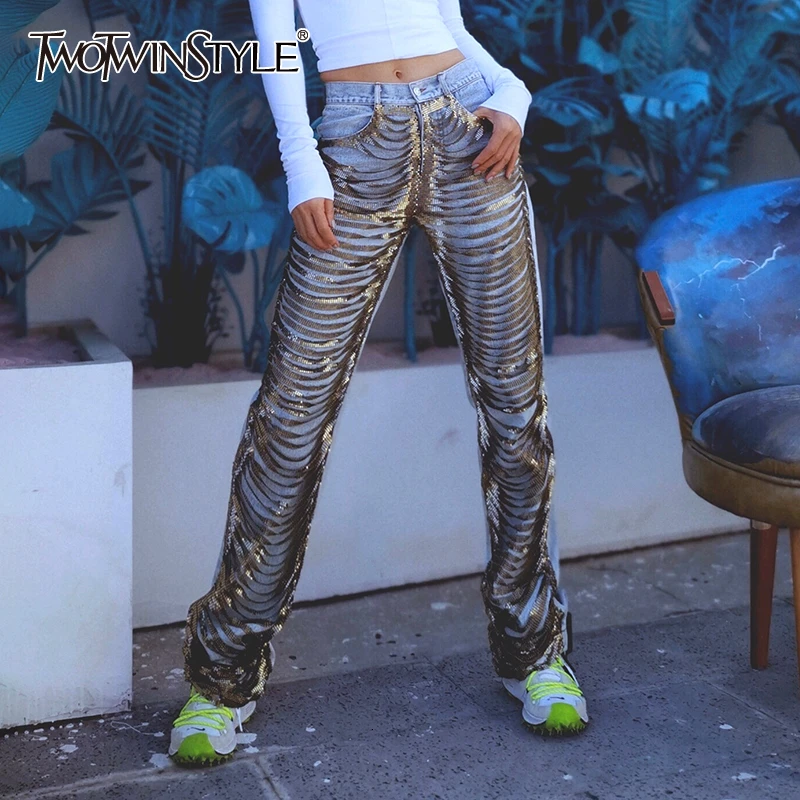 TWOTWINSTYLE повседневные Лоскутные женские штаны с кисточками высокая талия хит