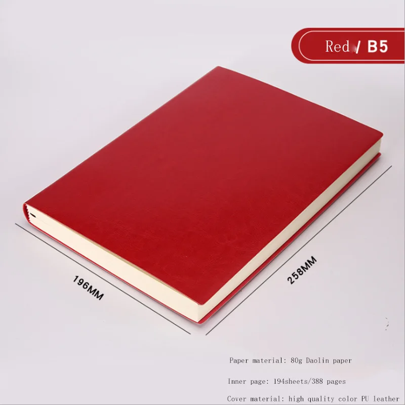 B5 Red A5, A6, B5, три размера, 4 стиля, 5 цветов, большой деловой ежедневник, кожаный мягкий блокнот, увеличивающий рост, толстый блокнот - Цвет: B5 Red