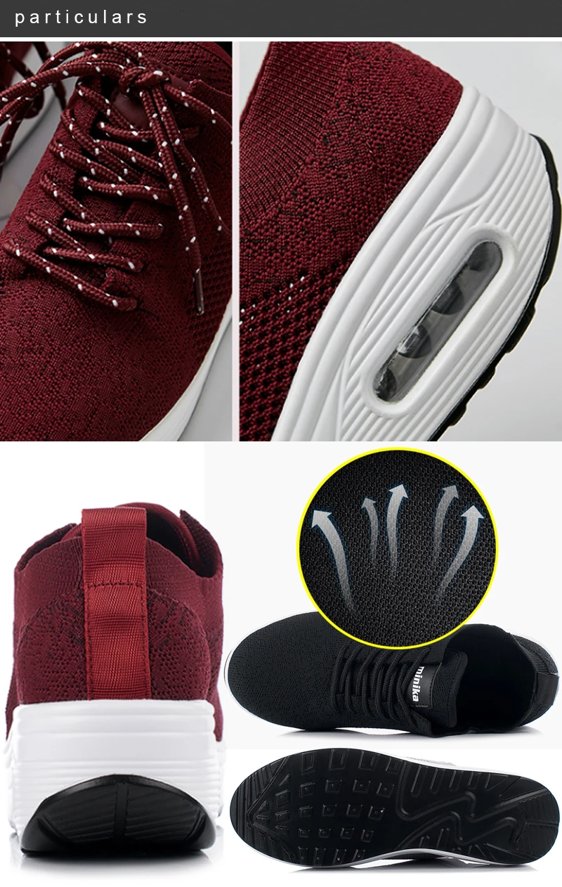 Women Flat Shoes Comfortable Platform Shoes Mesh Casual Sneakers Thick Heel Swing Wedges Shoes Black Lace Up Walking Shoes