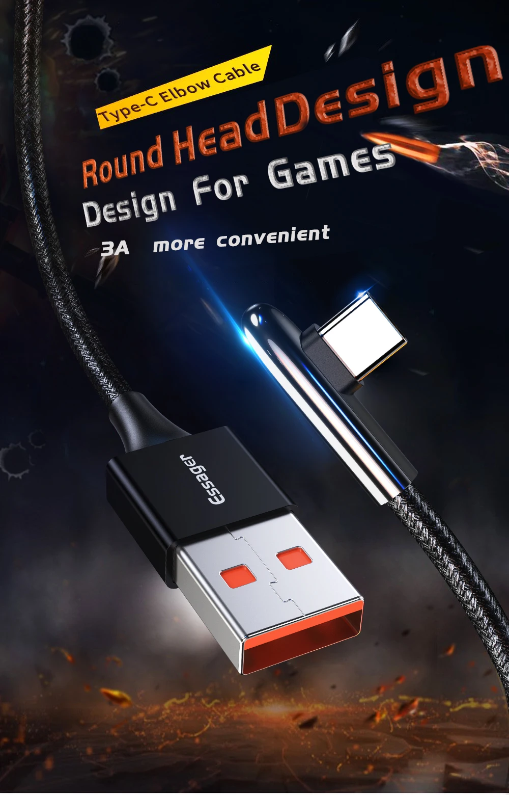 Essager 90 usb-кабель type C для samsung S10 Xiaomi K20 Oneplus 7 Pro 6 T 3A Быстрая зарядка USBC type-C зарядное устройство