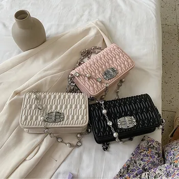 

Summer Mini Bag Women's Bag 2020 New Style Ins Shoulder Chain Bag Fashion Embroidery Thread Messenger Square Sling Bag