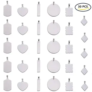 

1 Set Stainless Steel Blank Stamping Tag Pendants with Snap on Bails 30pcs/set
