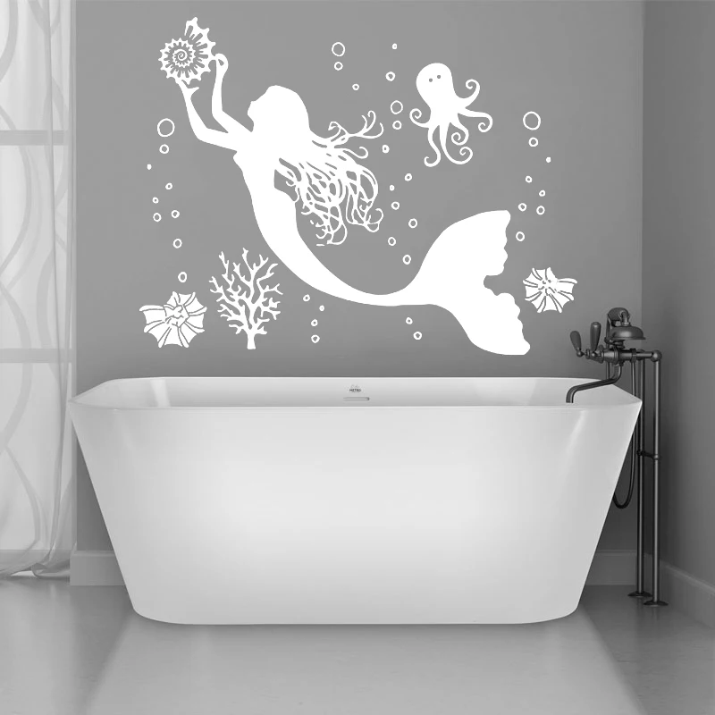 Mermaid Wall Decal Nymph Sea Ocean Sticker Bathroom Vinyl Decals Corals