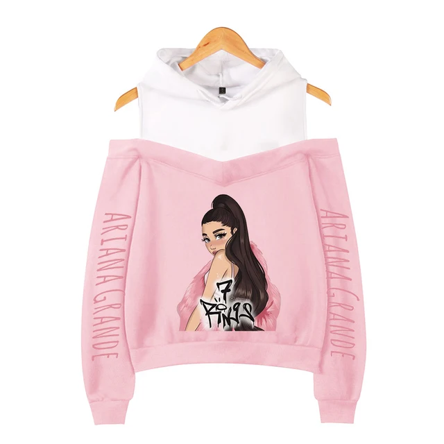 Ariana Grande Pink Off Shoulder Sweatshirts Women Fashion Casual Kawaii Hoody Ariana Grande Off Shoulder Hoodies Print  1