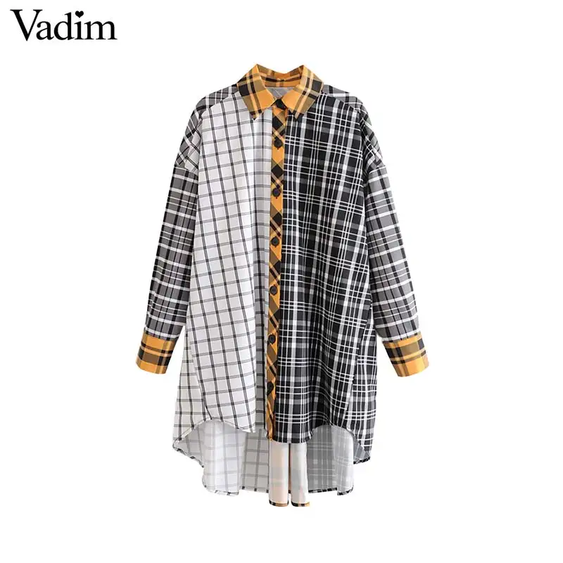 Vadim women oversized plaid pattern blouse long sleeve loose style shirts vintage female casual chic tops LB802 | Женская одежда